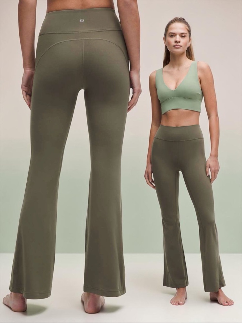 Lululemon Women’s Groove High Rise Nulu Flared Pants In Army Green Size 2